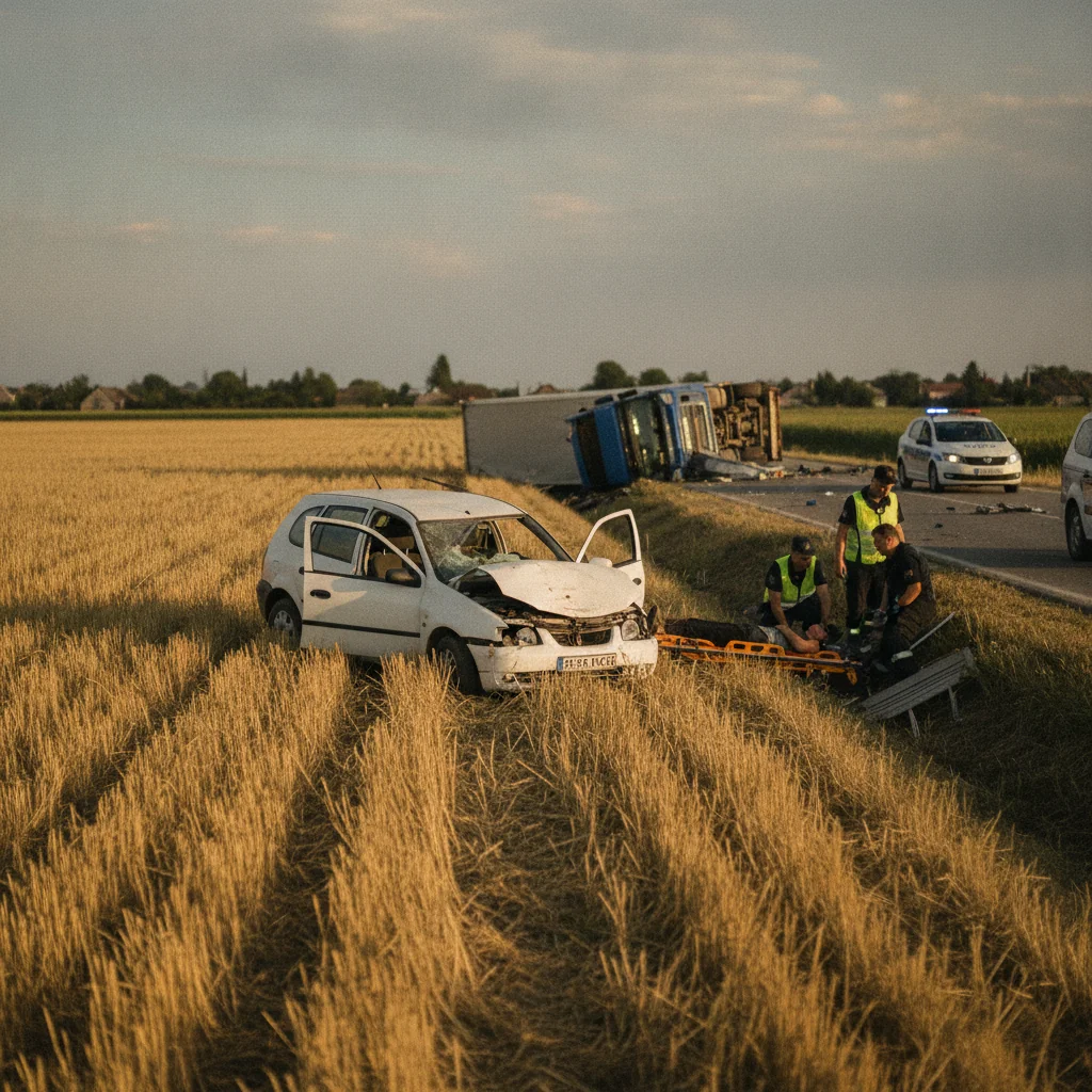 Accident grav pe DN6 lângă Gavojdia: Un tânăr de 20 de ani rănit după coliziunea dintre mașină și TIR