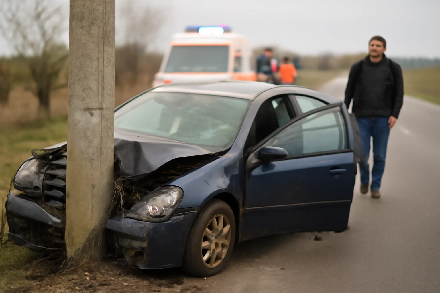 Două persoane rănite după ce o mașină a lovit un stâlp pe un drum din Timiș, aproape de Timișoara