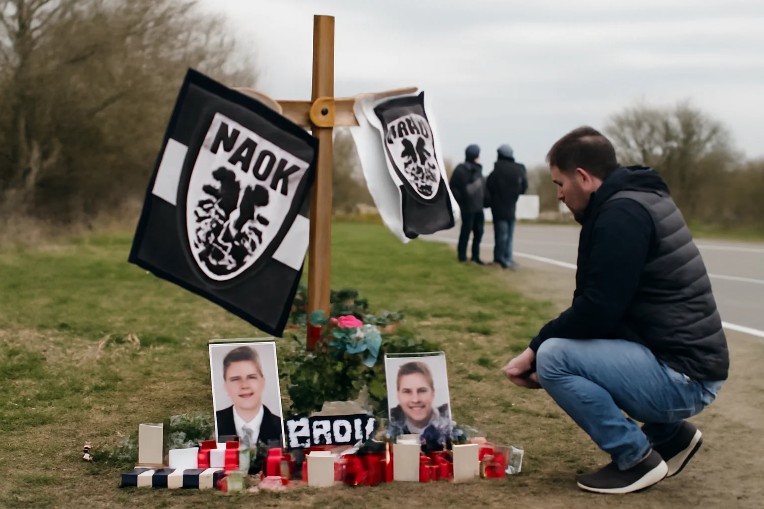 Locul tragediei de lângă Lugoj, aproape de Timișoara, transformat în memorial de fanii PAOK