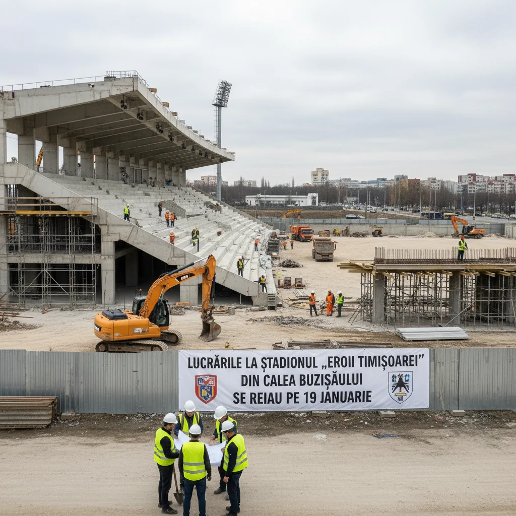 Lucrările la stadionul „Eroii Timișoarei” din Calea Buziașului vor fi reluate pe 19 ianuarie la Timișoara